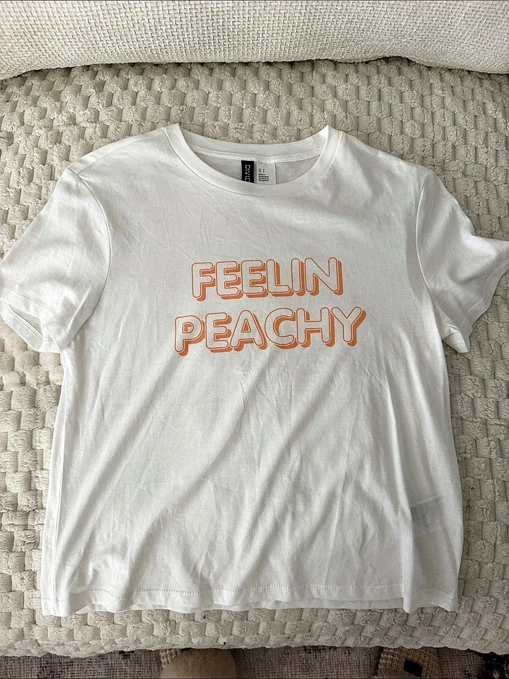 H&M Feelin Peachy Graphic T-Shirt in White & Orange